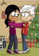 2022 aged_up artist:eezyseven blushing character:lincoln_loud character:ronnie_anne_santiago christmas freckles interracial looking_at_another mistletoe ronniecoln slow_dancing smiling // 2480x3508 // 6.2MB