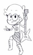 2017 artist:marshuman character:luna_loud guitar hand_gesture holding_object instrument looking_at_viewer raised_leg smiling solo // 616x1011 // 269KB
