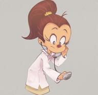 2017 artist:conoghi character:luan_loud costume hand_on_face holding_object lab_coat looking_down solo stethoscope westaboo_art // 600x580 // 30.0KB