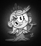 2020 artist:sp2233 black_and_white character:lola_loud hand_on_hip looking_at_viewer pose retro smiling solo // 3208x3573 // 8.0MB