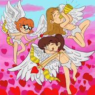 arrow artist:l-brush character:lynn_loud character:maddie character:margo_roberts cupid diaper heart nipples smiling source_request tongue_out wings winking // 1500x1500 // 1.1MB