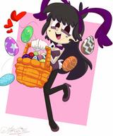 artist:marcustine bunnysuit character:gloom_loud easter easter_eggs holding_object holiday looking_at_viewer maggiecoln ocs_only original_character pose raised_leg sin_kids smiling // 2834x3400 // 568.1KB