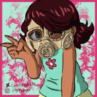 artist:cristianoanm character:darcy_helmandollar gas_mask looking_at_viewer peace_sign winking // 876x876 // 597KB