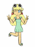 2017 artist:ariadraws character:leni_loud hand_gesture looking_to_the_side one_eye_closed peace_sign sketch smiling solo wide_hips // 450x600 // 27KB