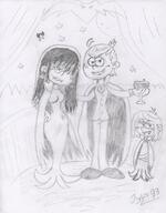 2017 artist:julex93 character:lincoln_loud character:lucy_loud character:lupa_loud cup frowning holding_object looking_at_viewer looking_to_the_side lucycoln original_character sin_kids sketch smiling vampire // 846x1086 // 237.4KB
