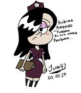 2017 alternate_outfit artist:julex93 blushing character:haiku coloring dialogue half-closed_eyes holding_object looking_at_viewer nurse skull solo spanish text thick_thighs wide_hips // 1250x1450 // 343.1KB