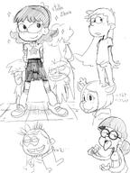 artist:zukicure character:judy_zhau character:liam_hunnicutt character:lola_loud character:margo_roberts character:rusty_spokes character:stella_zhau character:zach_gurdle crossover dialogue hand_gesture hands_behind japanese looking_at_viewer smiling text tongue_out undertale westaboo_art // 1304x1739 // 271KB