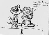 2016 artist:lecoreco character:lincoln_loud character:linka_loud couch dialogue eating food genderswap popcorn sitting square_crossover text tv_remote // 1280x918 // 317KB