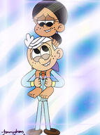 2022 alternate_outfit barefoot carrying character:lincoln_loud character:ronnie_anne_santiago hand_on_head looking_at_another piggyback ronniecoln smiling suit // 975x1305 // 1.1MB