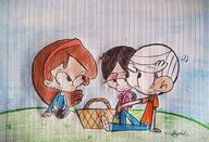 artist:joseito character:lincoln_loud character:ronnie_anne_santiago character:sid_chang looking_at_another picnic sitting // 1024x699 // 158KB