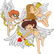 arrow artist:l-brush character:lynn_loud character:maddie character:margo_roberts cupid diaper heart nipples simple_background smiling source_request tongue_out wings winking // 1500x1500 // 852KB