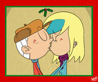 2017 alternate_outfit artist:julex93 blushing character:lincoln_loud character:sam_sharp christmas eyes_closed hand_holding kissing mistletoe samcoln scarf winter_clothes // 3000x2500 // 3.2MB