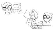 2016 artist:dipper character:lincoln_loud character:lisa_loud character:peridot clipboard crossover dialogue eyes_closed frowning half-closed_eyes holding_object looking_down open_mouth sketch smiling steven_universe tongue_out // 1150x650 // 193KB