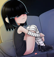 2022 artist:loodncrood blushing character:lucy_loud looking_to_the_side rear_view sitting solo toy vibrator // 1131x1200 // 512KB