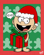2017 artist:julex93 character:lily_loud christmas dialogue feet gift holding_object looking_at_viewer open_mouth santa_hat simple_background smiling solo text // 2000x2500 // 2.4MB