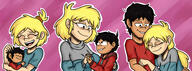 age_progression aged_down aged_up alternate_hairstyle artist:greenskull34 carrying character:bobby_jr character:loan_loud clothing_pull hand_holding hugging lobbyjr ocs_only original_character ponytail sin_kids // 5413x2008 // 6.4MB