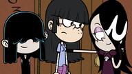 2020 artist:stikyfinkaz character:haiku character:lucy_loud character:maggie fanfiction:platz_eins half-closed_eyes hand_gesture hand_on_back hands_behind_back looking_at_another pointing smiling // 1920x1080 // 1.1MB