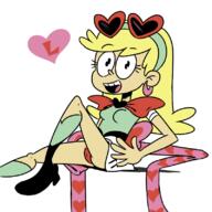 2016 artist:bluejr character:leni_loud eleven_of_hearts heart looking_at_viewer panties simple_background sitting smiling solo superhero the_full_deck underwear upskirt // 800x800 // 184KB