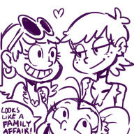 2016 character:leni_loud character:luan_loud character:luna_loud dialogue heart looking_at_another luni smiling yuri // 700x700 // 414KB