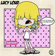 alternate_outfit artist:thefreshknight character:lucy_loud dialogue holding_object hypebeast money pigslut solo text_on_clothing // 1888x1893 // 627.8KB