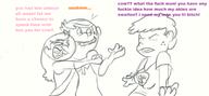 2017 angry artist:tmntfan85 character:lincoln_loud character:lola_loud character:luna_loud dialogue frowning half-closed_eyes hand_on_shoulder hug hugging jealous lolacoln looking_at_another lunacoln nipple_outline open_mouth pregnant raised_eyebrow sketch smiling text // 1240x575 // 257.5KB