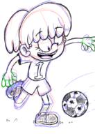 2016 artist:jumpjump character:lynn_loud looking_down open_mouth sketch smiling soccer_ball solo // 750x1050 // 561KB