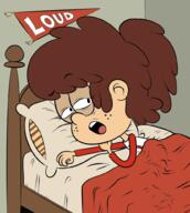 artist:underratedhero bed character:lynn_loud half-closed_eyes in_bed pillow solo // 895x1000 // 227.3KB