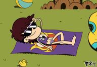 2021 adjusting_glasses alternate_outfit artist:taki8hiro ball blanket character:luna_loud commission doll feet grass lying midriff on_back pool solo sunglasses swimsuit towel tree two_piece_swimsuit // 4000x2800 // 446.9KB