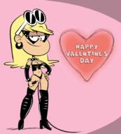 2017 artist:scobionicle99 boots character:leni_loud half-closed_eyes hand_on_hip heart high_heel_boots holiday latex looking_at_viewer mask smiling solo text thigh_boots valentine's_day whip // 900x1000 // 346.5KB