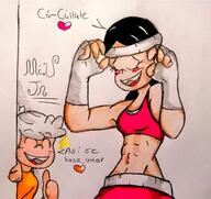artist:mculico character:lincoln_loud character:ronnie_anne_santiago dialogue gym_clothes heart midriff muscular_female ronniecoln spanish thumbs_up // 2192x2065 // 849.9KB