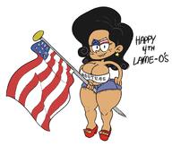2019 alternate_hairstyle alternate_outfit american_flag americanne artist:distancedpsyche big_ass big_breasts character:ronnie_anne_santiago cleavage flag fourth_of_july high_heels holding_object hooters looking_at_viewer smiling solo text thick_thighs tube_top wide_hips // 1668x1419 // 355.7KB