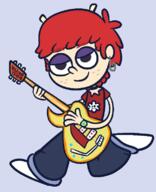 2016 alternate_hairstyle alternate_outfit artist:skeluigi character:luna_loud cosplay guitar half_closed_eyes holding_object looking_at_viewer simple_background smiling solo umjammer_lammy // 623x769 // 26KB
