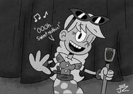 2018 alternate_outfit artist:jake-zubrod black_and_white character:leni_loud looking_at_viewer singing smiling solo winking // 1024x725 // 147.9KB