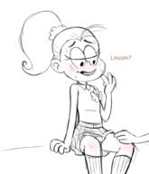 2016 blushing character:lincoln_loud character:luan_loud dialogue luancoln sitting sweat text // 882x1028 // 363KB
