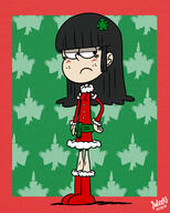 2017 alternate_outfit artist:julex93 blushing character:maggie christmas christmas_dress christmas_outfit embarrassed frowning half-closed_eyes hand_on_hip looking_to_the_side simple_background solo // 2000x2500 // 2.7MB