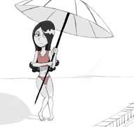 2017 alternate_outfit artist:duskull character:haiku coloring feet half-closed_eyes holding_object looking_at_viewer midriff pool shadow silhouette solo swimsuit two_piece_swimsuit umbrella // 1054x1000 // 174KB