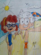 2023 aged_up artist:angelalonsso06 beach character:cristina character:lincoln_loud cristinacoln selfie swimsuit // 828x1104 // 102KB