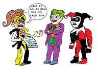 2017 arms_crossed artist:austria-man batman character:harley_quinn character:luan_loud character:the_joker crossover dialogue german looking_at_another open_mouth text the_joker // 1113x820 // 66KB