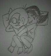 2016 barefoot character:lincoln_loud character:ronnie_anne_santiago cuddling in_bed lying on_side pillow ronniecoln sketch sleepwear // 1165x1280 // 199.3KB
