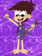 2022 artist:tommydraws barefoot character:luna_loud feet frowning guitar holding_object instrument looking_down open_mouth raised_arm smiling solo tongue_out // 1073x1429 // 1.1MB