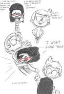 2016 artist:jumpjump blushing character:lincoln_loud character:lucy_loud comic comic:the_loud_comic crying dialogue eyes_closed hair_apart half-closed_eyes hands_on_hips hug lucycoln open_mouth pajamas sketch surprised text underwear // 1300x1900 // 1.2MB