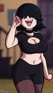 2024 aged_up artist:mr._snowkell big_breasts character:lucy_loud fishnets looking_at_viewer open_mouth smiling solo thick_thighs tongue_out wide_hips // 2036x3600 // 4.5MB