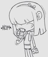 artist:distancedpsyche character:lucy_loud food holding_food pigslut solo // 1120x1332 // 278KB