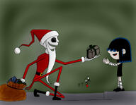 2016 artist:takeshi1000 character:jack_skellington character:lucy_loud christmas crossover gift holiday sack santa_outfit smiling the_nightmare_before_christmas // 1280x991 // 172KB