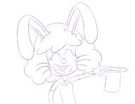 2021 animal_ears anthro artist:adullperson bunny_ears character:bun-bun clothes_swap eyes_closed hat holding_object open_mouth personification sketch smiling solo // 1300x1000 // 193.7KB