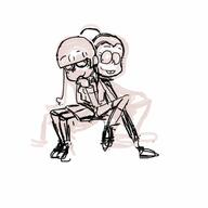 2017 artist:bunnyabsentia character:luan_loud character:maggie looking_at_another luaggie sitting sketch smiling wip yuri // 3000x3000 // 342KB