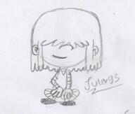 2017 artist:julex93 character:lucy_loud legs_crossed sitting sketch smiling solo // 382x325 // 37.9KB