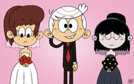 2017 alternate_hairstyle alternate_outfit artist:julex93 blushing character:lincoln_loud character:lucy_loud character:lynn_loud coloring eyes_closed flowers hair_apart hand_behind_head looking_at_viewer looking_down lucycoln lynncoln ponytail smiling suit wedding wedding_dress // 3200x2000 // 1.9MB