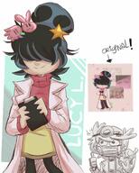 2022 alternate_hairstyle alternate_outfit artist:marcustine character:lucy_loud clipboard hair_bun holding_object lab_coat redraw smiling sweater text // 2000x2500 // 524KB