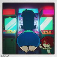arcade arcade-style_stick_controller artist:ozjim11 big_ass character:luba_loud from_behind_position looking_at_viewer marker ocs_only original_character skirt thick_thighs tight_clothing unaware // 2048x2048 // 589KB